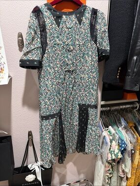 Coach Black lace and green and pink Floral Print Dress